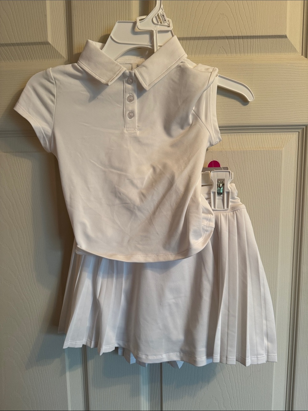 90 Degree By Reflex Girls White Polo Top and Pleated Skirt Set